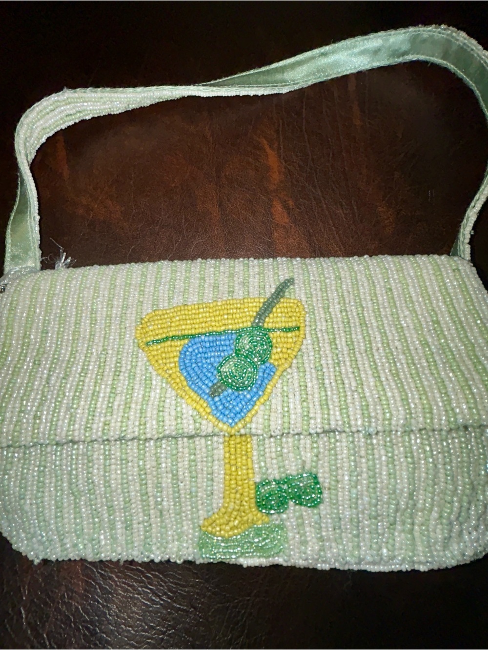 NWT VIRAL TJMAX MARSHALLS Pastel
Green Martini Stripe Beaded Shoulder
Bag Purse - Picture 13 of 15